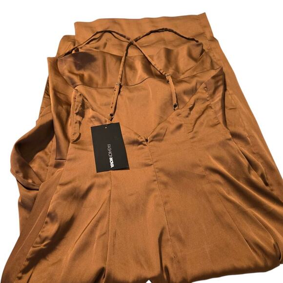 Bronze Satin Midi Dress Women’s Size M Sleeveless Slip Party Cocktail Gown - Picture 5 of 6